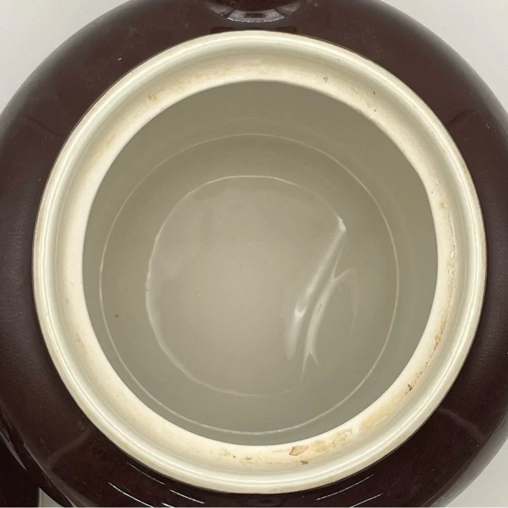 Vintage Hall China Brown‎ Teapot Ivory Interior USA Drip Glaze Vented Lid